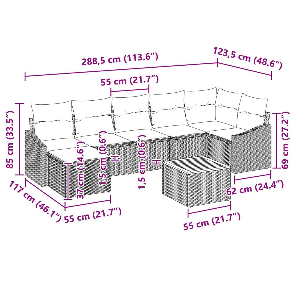 vidaXL Garden Sofa Set 8 pcs Black, turquoise