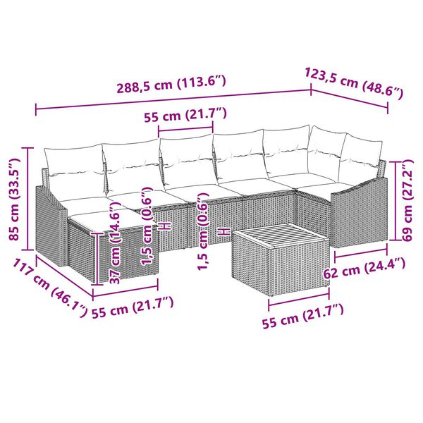 vidaXL Garden Sofa Set 8 pcs Black, turquoise