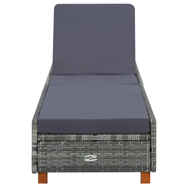 vidaXL Sunbed with Cushion Poly Rattan Grey
