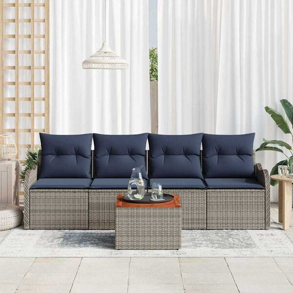 vidaXL Garden Sofa Set 5 pcs Grey Poly rattan