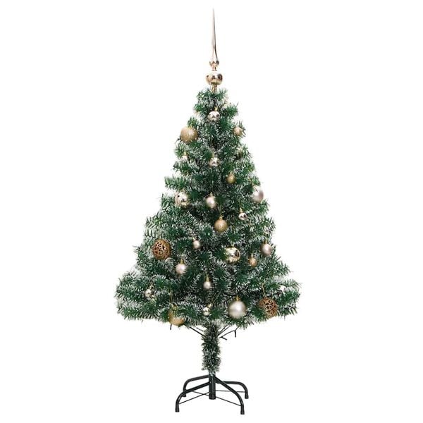 vidaXL Artificial Christmas Tree 150 LEDs&Ball Set&Flocked Snow 120 cm