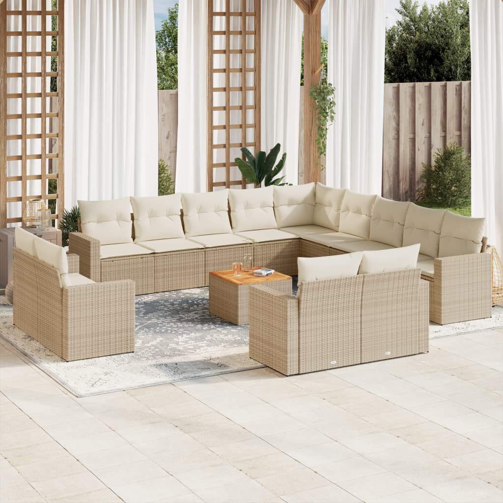 vidaXL 14 Piece Garden Sofa Set with Cushions Beige Poly Rattan
