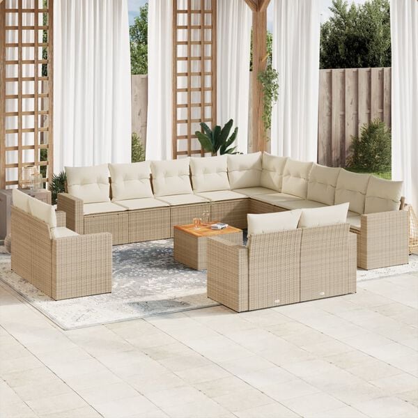 vidaXL 14 Piece Garden Sofa Set with Cushions Beige Poly Rattan