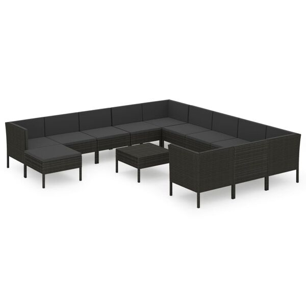 vidaXL 13 Piece Garden Lounge Set with Cushions Poly Rattan Black