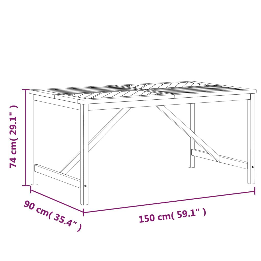 vidaXL Garden Dining Table 150x90x74 cm Solid Wood Acacia