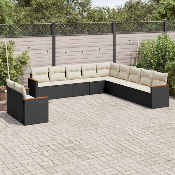 vidaXL 11 Piece Garden Sofa Set with Cushions Black Poly Rattan