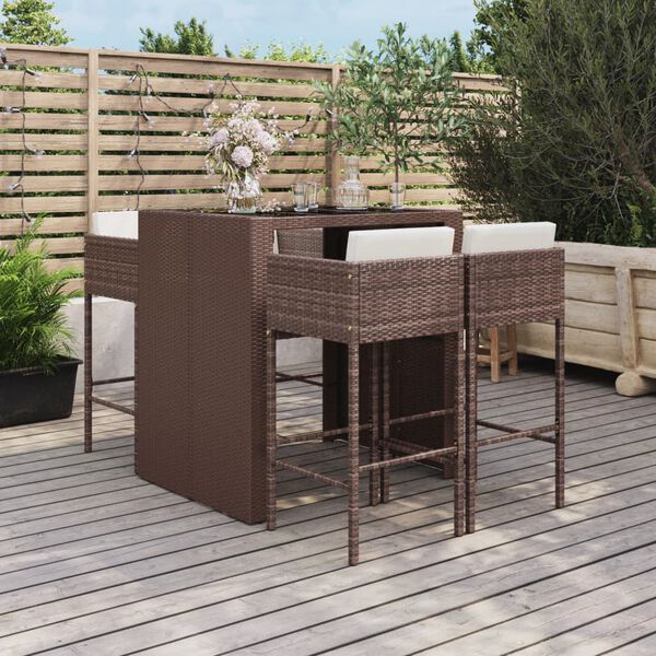 vidaXL 5 Piece Garden Bar Set with Cushions Brown Poly Rattan