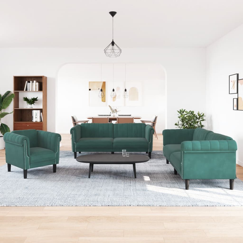 vidaXL 3 Piece Sofa Set Dark Green Velvet