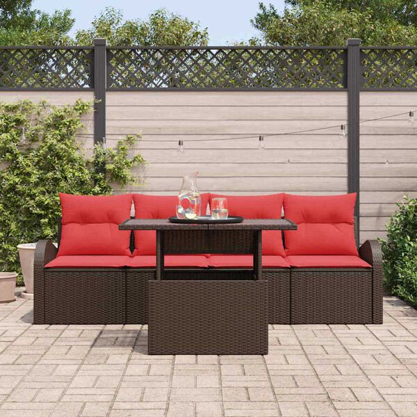 vidaXL Garden Sofa Set with Cushion 5 pcs Brown Poly Rattan