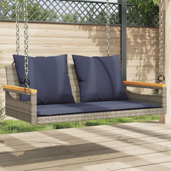 vidaXL Swing Bench with Cushions Grey 109x62x40 cm Poly Rattan