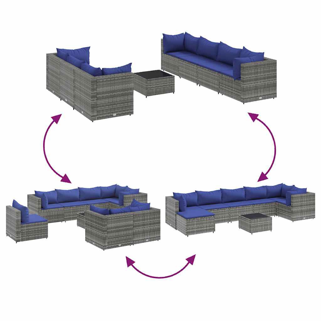 vidaXL 8 Piece Garden Lounge Set with Cushions Grey Poly Rattan