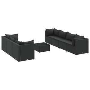 vidaXL 8 Piece Garden Lounge Set with Cushions Black Poly Rattan