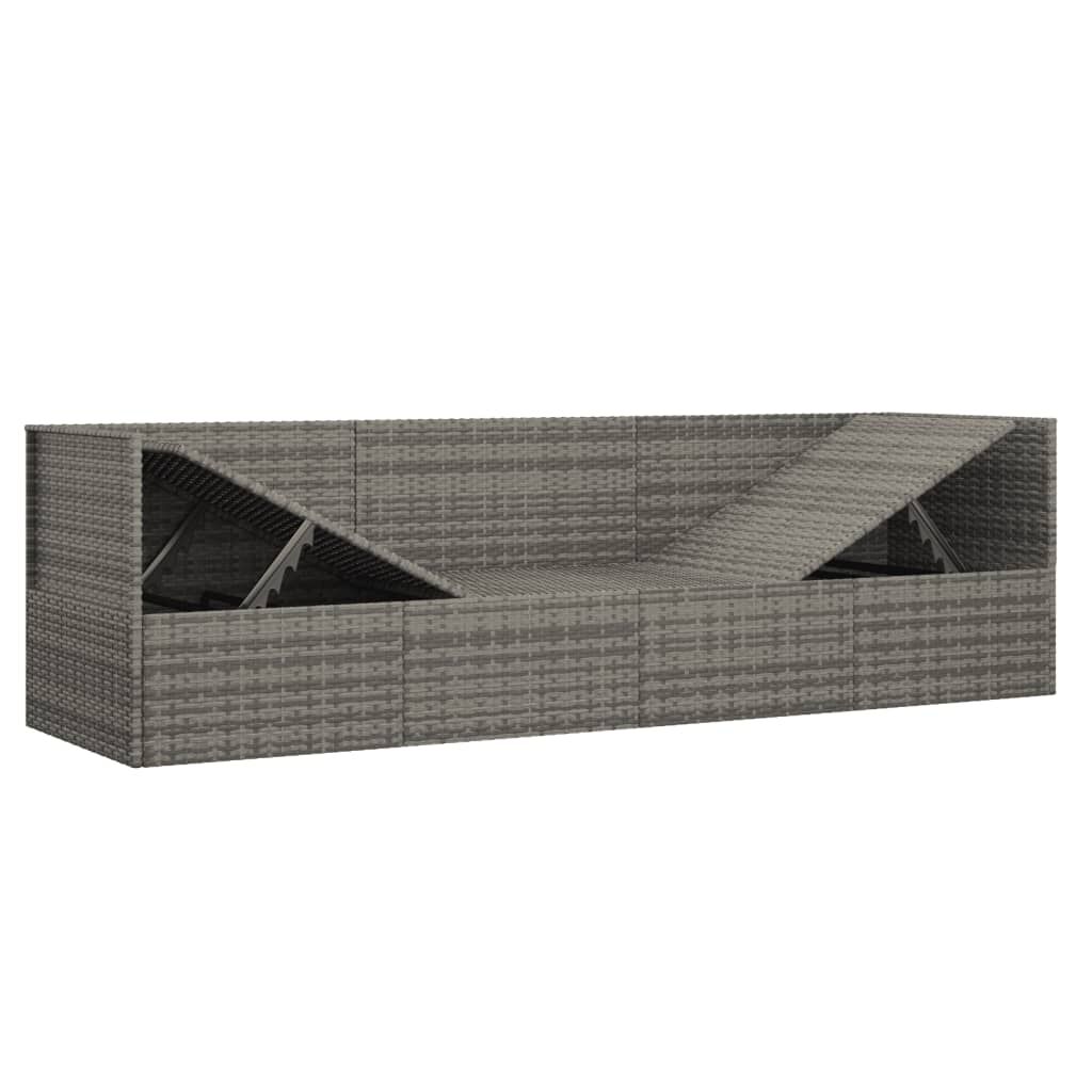 vidaXL Outdoor Lounge Bed with Cushions Grey Poly Rattan