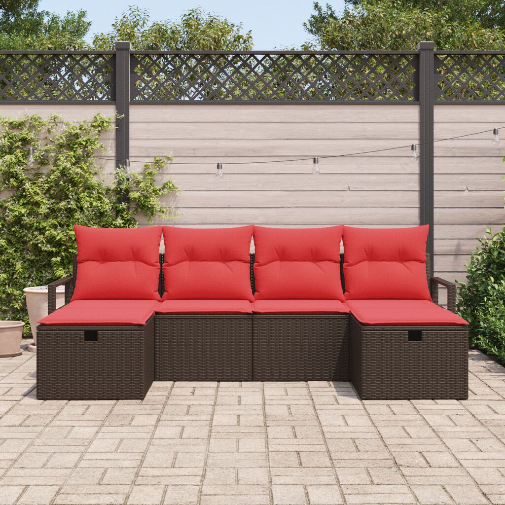 vidaXL 6 Piece Garden Sofa Set with Cushions Brown Poly Rattan