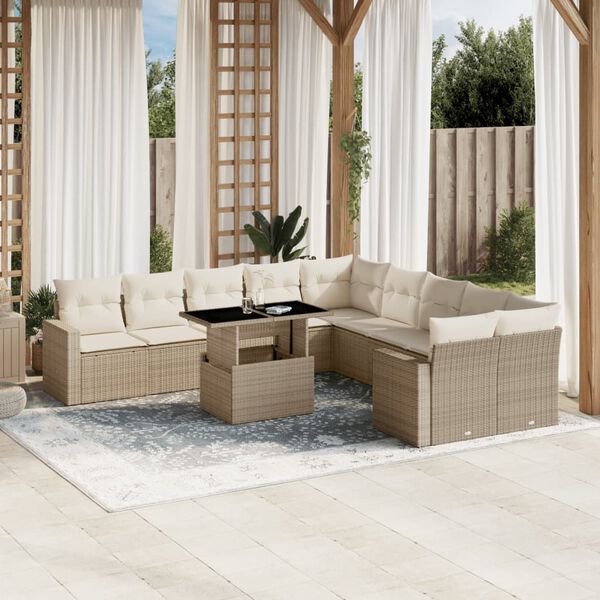vidaXL 11 Piece Garden Sofa Set with Cushions Beige Poly Rattan