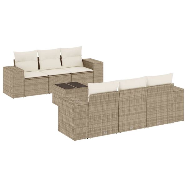 vidaXL 7 Piece Garden Sofa Set with Cushions Beige Poly Rattan