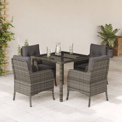 vidaXL 5 Piece Garden Dining Set with Cushions Grey Poly Rattan