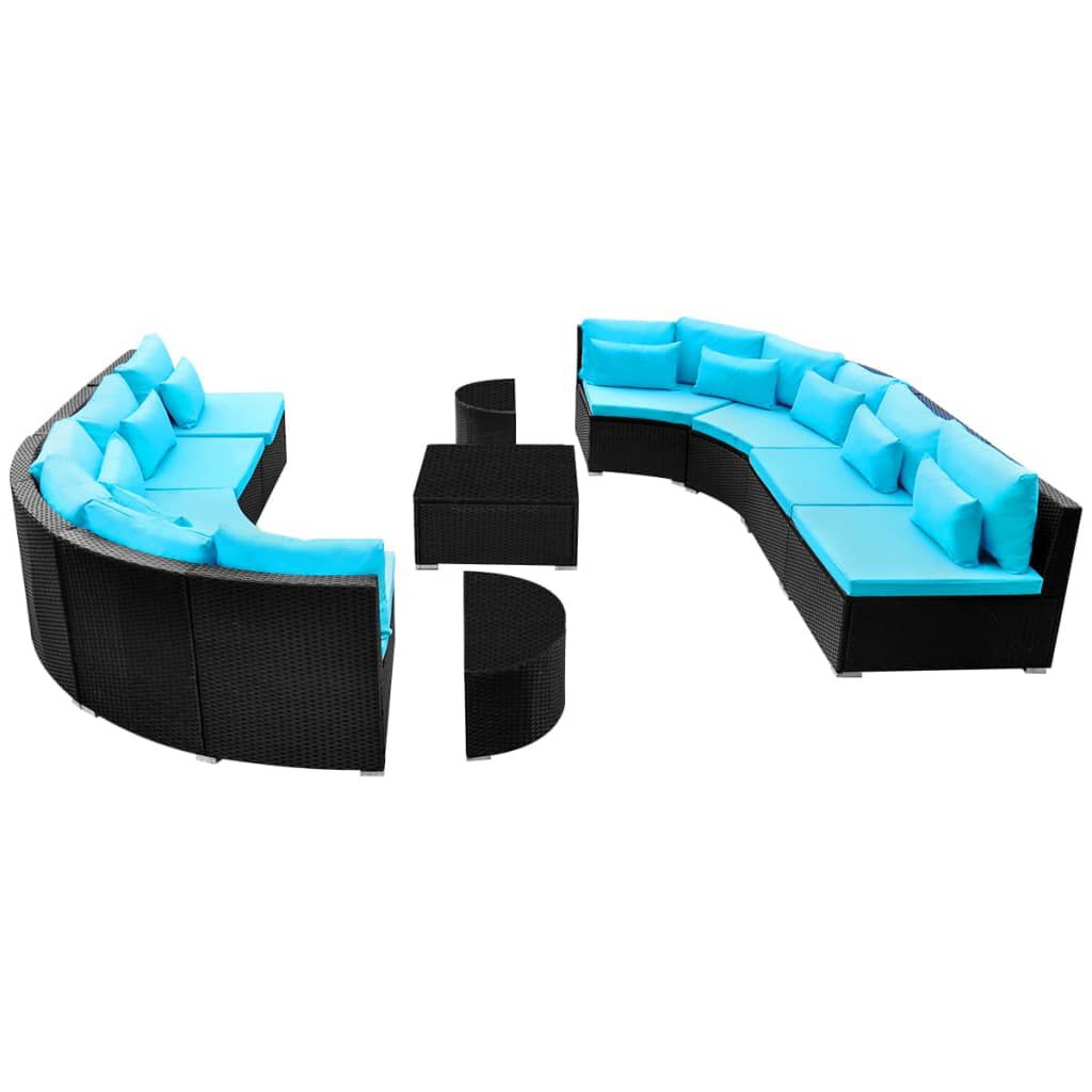 vidaXL 13 Piece Garden Lounge Set with Cushions Poly Rattan Blue