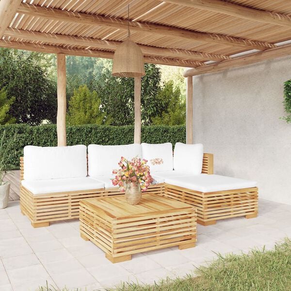 vidaXL 5 Piece Garden Lounge Set with Cushions Solid Wood Teak