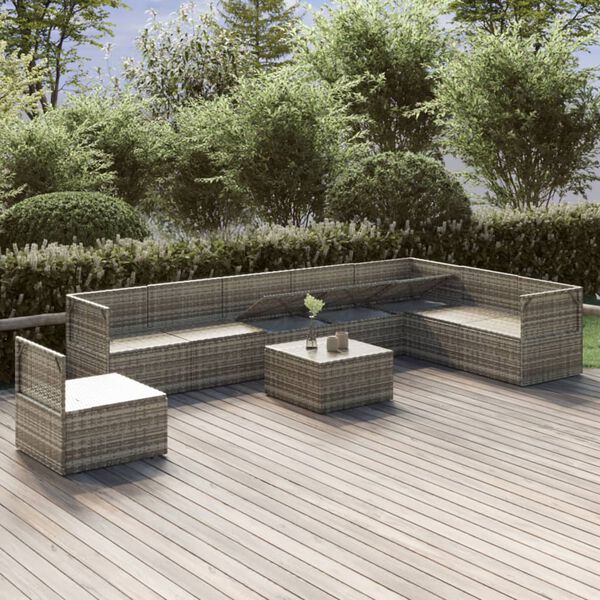 vidaXL 9 Piece Garden Lounge Set with Cushions Grey Poly Rattan
