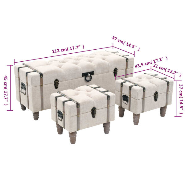 vidaXL Storage Benches 3 pcs Cream Solid Wood Fir&Fabric