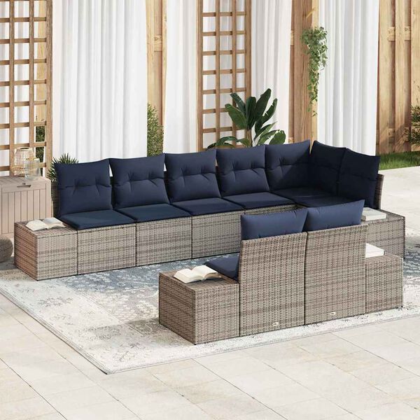 vidaXL Garden Sofa Set with Cushion 8 pcs Grey Poly Rattan