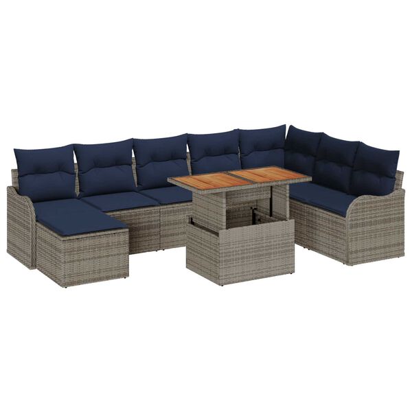 vidaXL 9 Piece Garden Sofa Set with Cushions Grey Poly Rattan Acacia