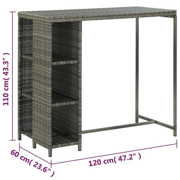vidaXL 5 Piece Garden Bar Set with Cushions Poly Rattan Grey