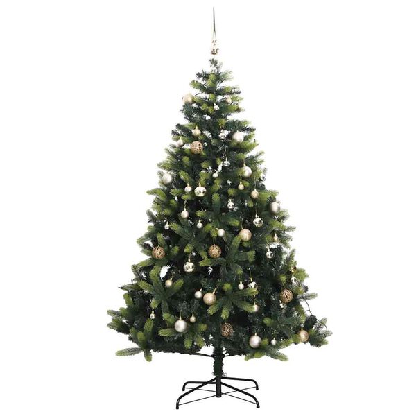 vidaXL Artificial Hinged Christmas Tree 300 LEDs & Ball Set 180 cm