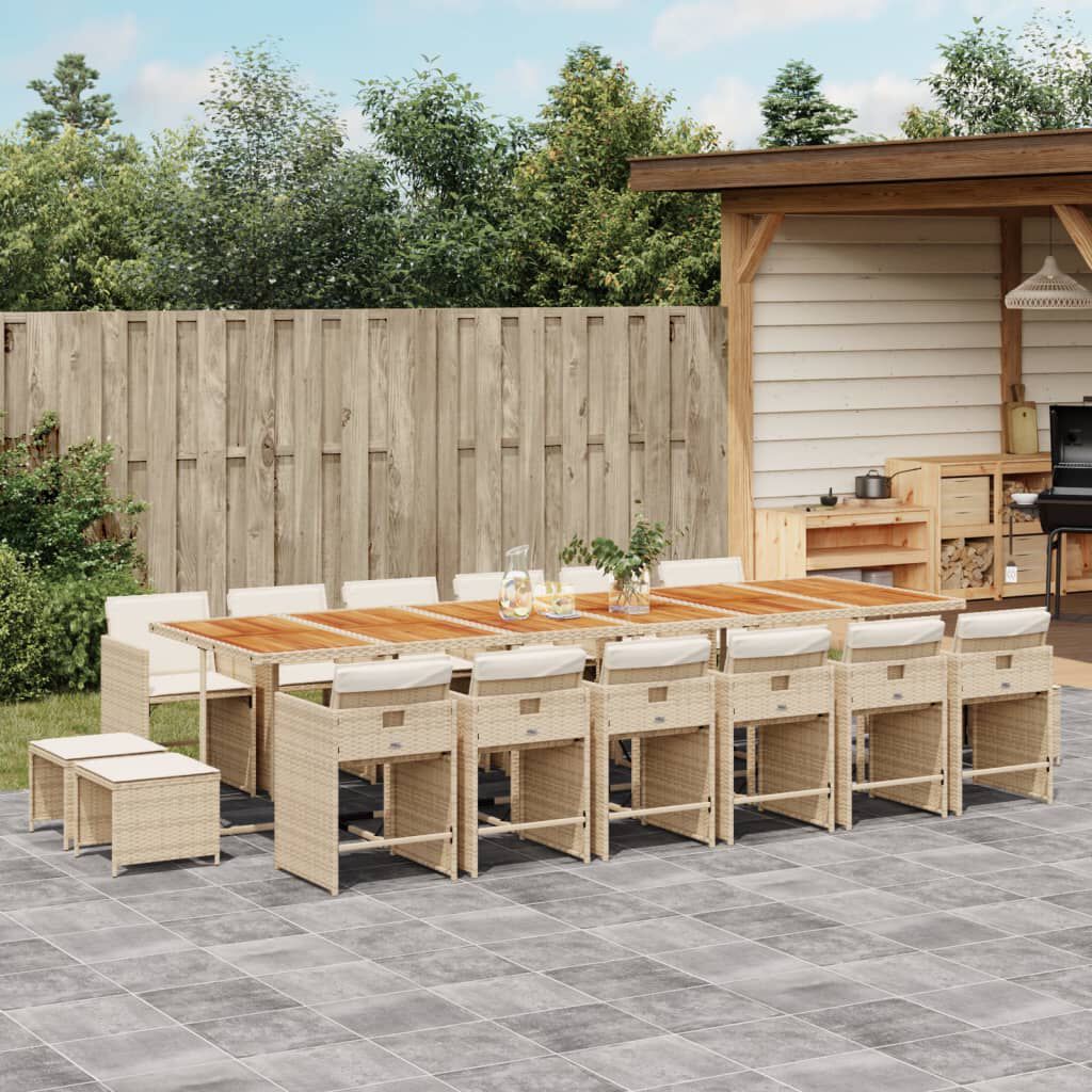 vidaXL 17 Piece Garden Dining Set with Cushions Beige Poly Rattan