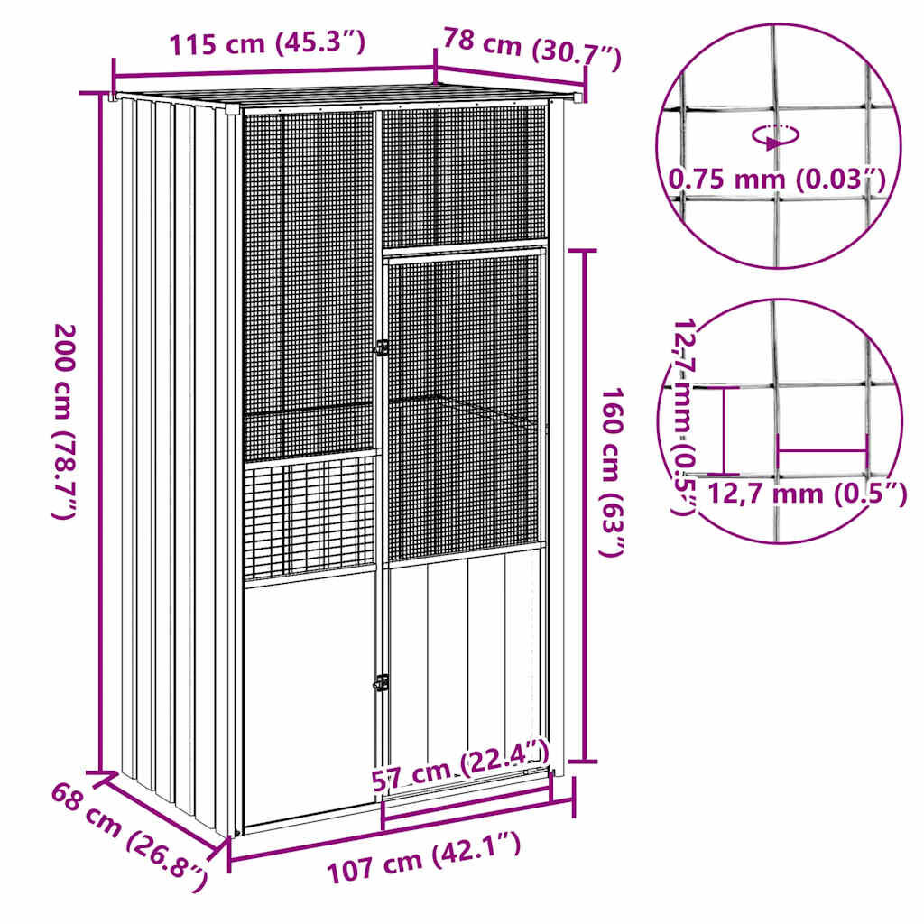 vidaXL Bird Cage Anthracite 115x78x200 cm Galvanised Steel