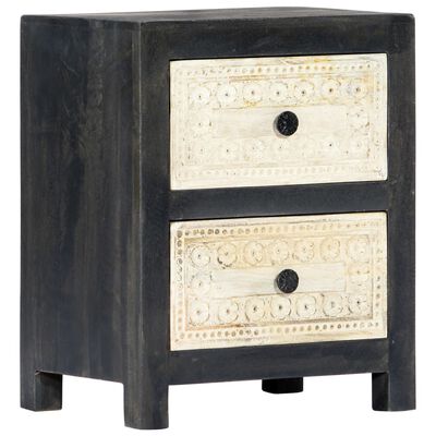 vidaXL Hand Carved Bedside Cabinet Grey 40x30x50 cm Solid Mango Wood