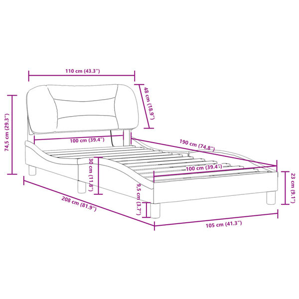vidaXL Bed Frame with LED without Mattress "Hvar" Light Grey 100x190 cm Fabric