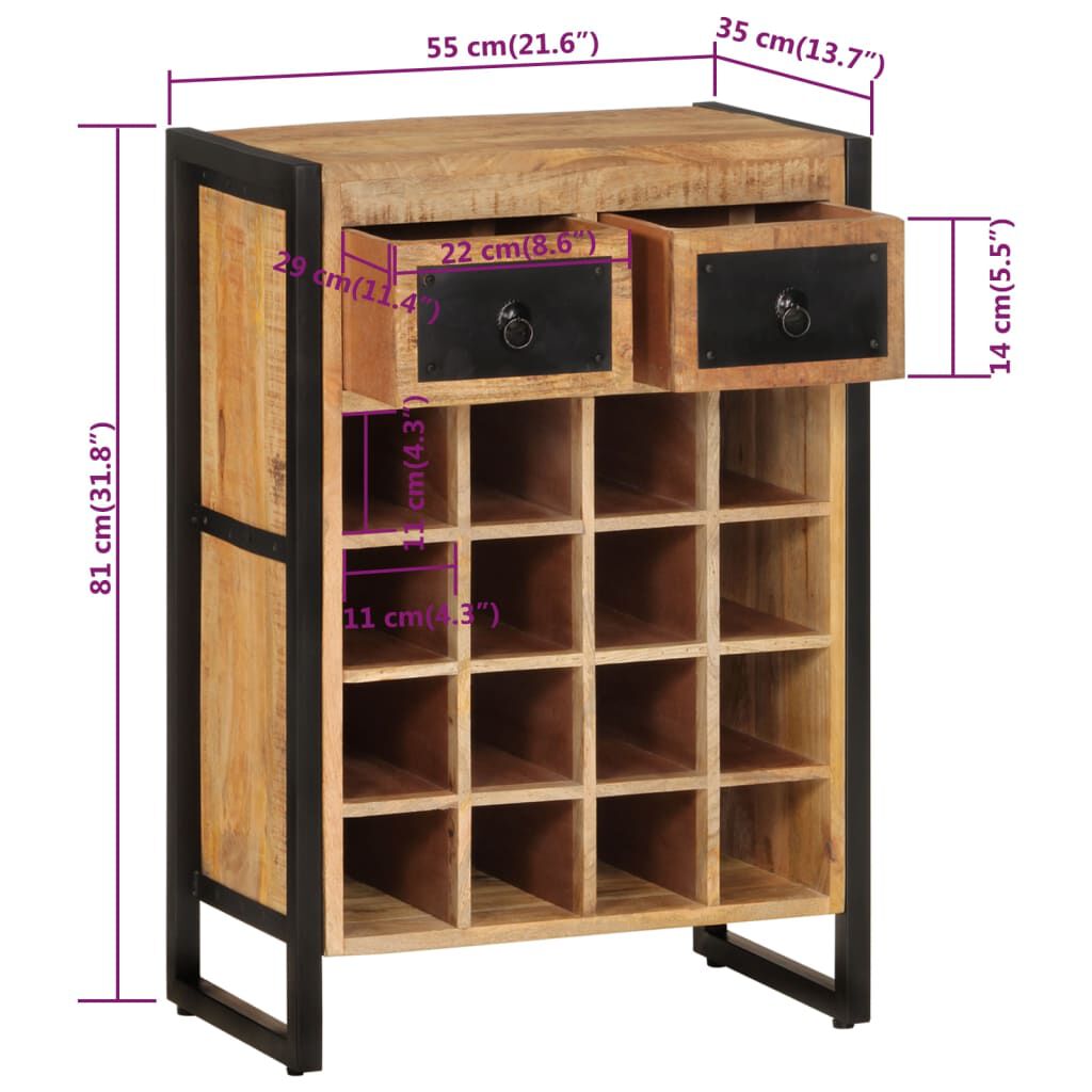 vidaXL Wine Rack for 16 Bottles Solid Wood Mango