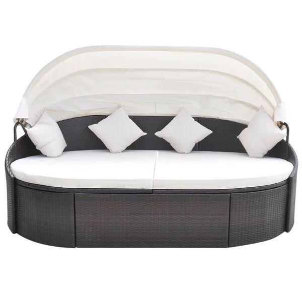 vidaXL Outdoor Lounge Bed with Canopy Poly Rattan Brown