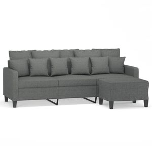 vidaXL 3-Seater Sofa with Footstool Dark Grey 180 cm Fabric