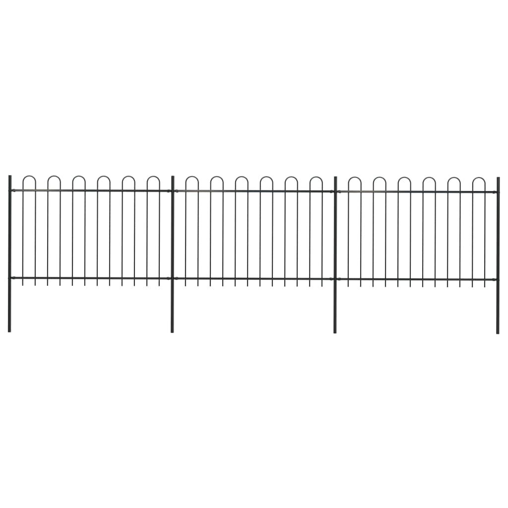 vidaXL Garden Fence with Hoop Top Steel 5.1x1.2 m Black