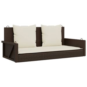 vidaXL Swing Bench with Cushions Brown 119x56x48 cm Poly Rattan