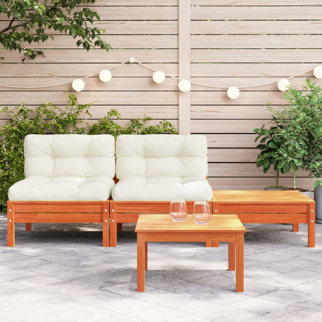 vidaXL Garden Sofa with Cushions and Footstool 2-Seater