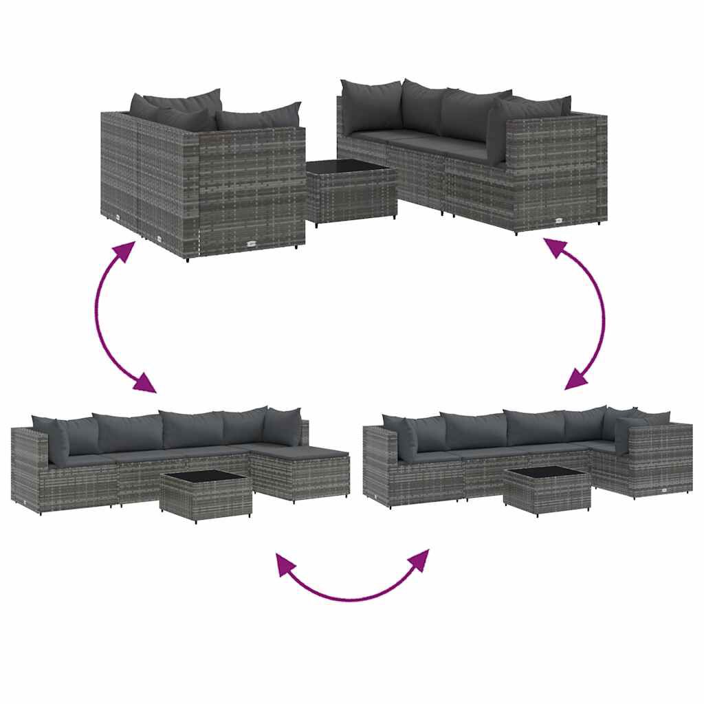 vidaXL 6 Piece Garden Lounge Set with Cushions Grey Poly Rattan