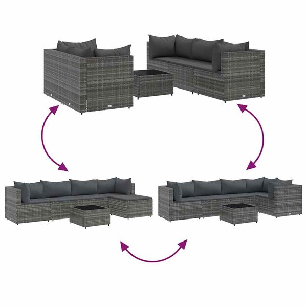 vidaXL 6 Piece Garden Lounge Set with Cushions Grey Poly Rattan