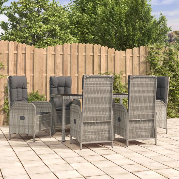 vidaXL 7 Piece Garden Dining Set with Cushions Grey Poly Rattan