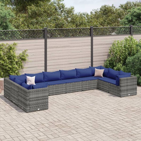 vidaXL 10 Piece Garden Lounge Set with Cushions Grey Poly Rattan