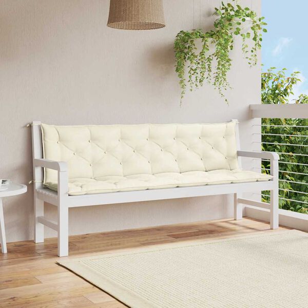 vidaXL Garden Bench Cushion Cream White 200x(50+50)x7cm Oxford Fabric
