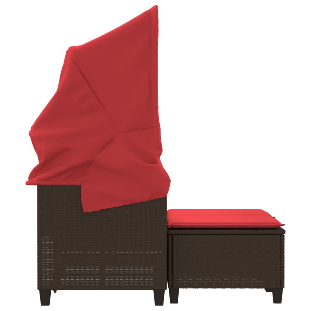 vidaXL Garden Sofa 2-Seater with Canopy and Stools Brown Poly Rattan