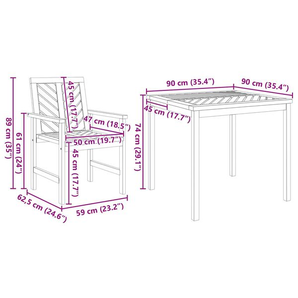 vidaXL Garden Dining Set 3 pcs Brown 90 x 90 x 74 cm Solid acacia wood