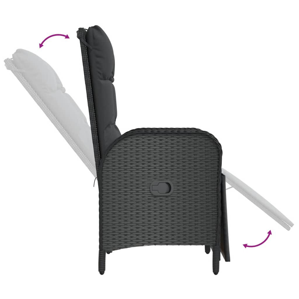 vidaXL Garden Reclining Chairs 2 pcs with Table Black Poly Rattan