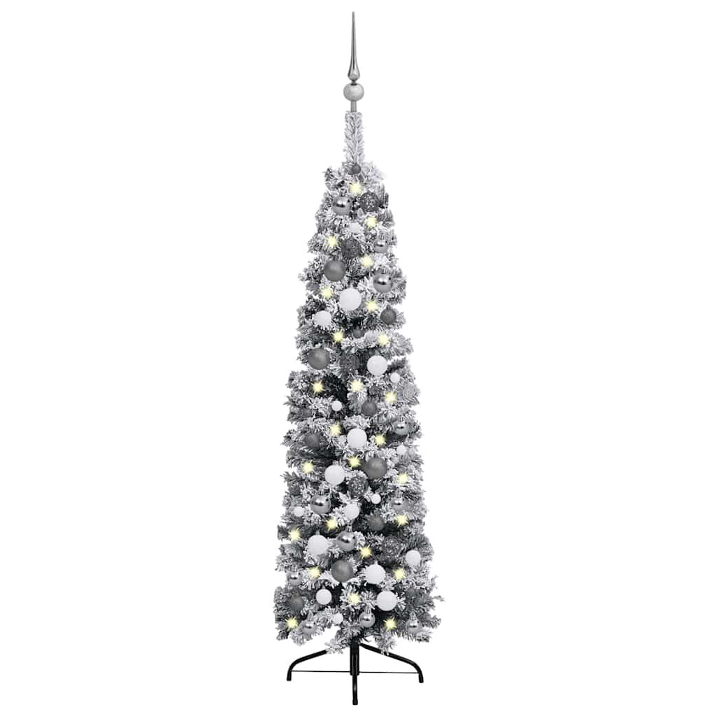 vidaXL Slim Pre-lit Christmas Tree with Ball Set&Flocked Snow Green 120cm