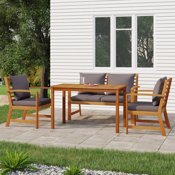 vidaXL 4 Piece Garden Dining Set with Cushions Solid Wood Acacia