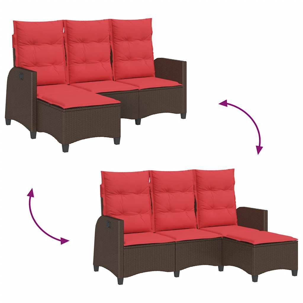 vidaXL Reclining Garden Sofa with Cushions L-shaped Brown Poly Rattan